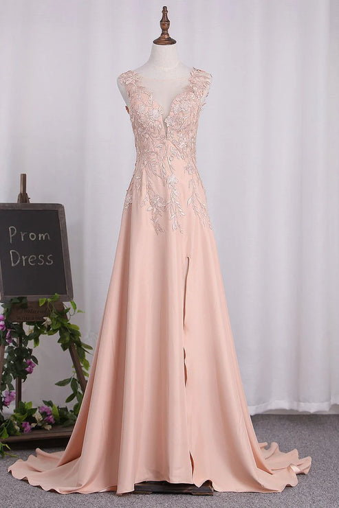 Luolandi A Line Sleeveless Long Prom Dress With Slit Elegant Evening Party Dress Formal Dress